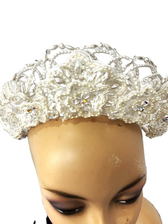 Bridal Beaded Floral White Crown Base Headband Frame EUC main image 15